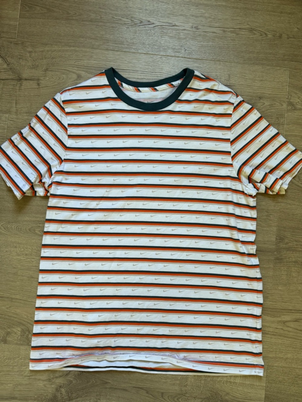 Nike Men’s White Tee with Orange & Green Stripes